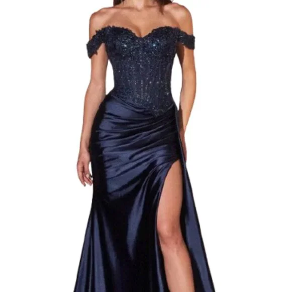 Ladivine | Dresses | Nwt Ladivine Cd83 Off Shoulder Satin Prom Dress Navy  Size 8 | Poshmark